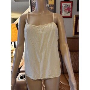 CHANEL Tank Top Small Sheer Lingerie Cover Up Neutral Crepe Basic Cami VTG
